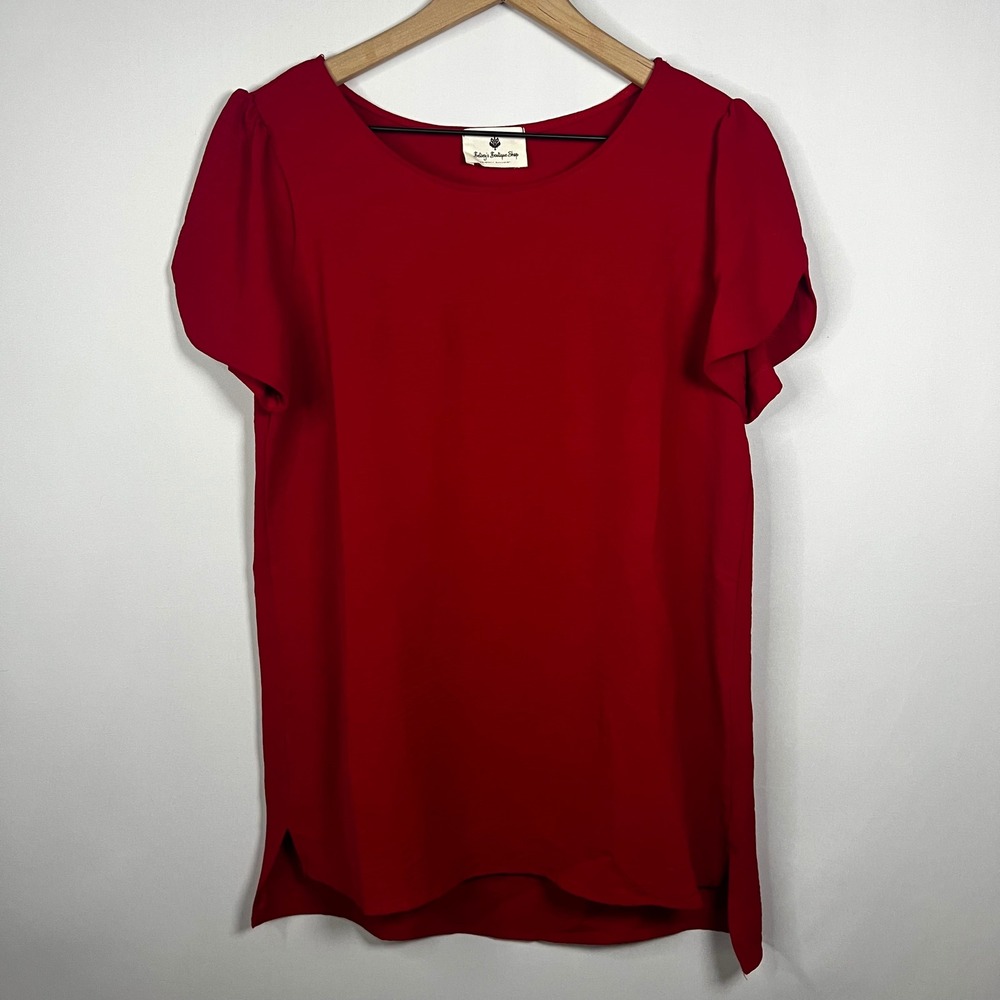 Betsy's Boutique Shop‎ Top Women M/L Chest 38" Red Short Sleeve Knit Blouse